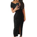 Elegant Evening Dress V Neck Short Sleeve Sequin Side Split Formal Events Parties Wholesale Avai