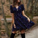 Womens Vintage Floral Maxi Dress Elegant V Neck Short Sleeve Casual Summer Wear