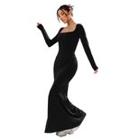 Black Knit Long Sleeve Bodycon Dress with Square Neckline Elegant Sexy Style for Parties and Gat