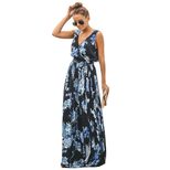 Summer Womens Floral Print Maxi Dress with V Neck and Sleeveless Design for Casual Wear in Multiple Sizes