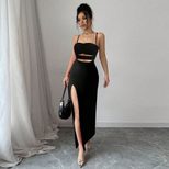 Lace Cutout Sexy Maxi Dress for Women Elegant Black Sleeveless Summer Style Perfect for Parties