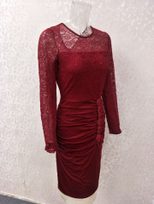 Lace Back Detail Dress for Women Pleated Round Neck Long Sleeve Elegant Evening Wear