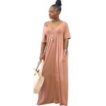 Casual Short Sleeve Pocket Dress for Women Solid Color Relaxed Fit Summer Wear