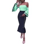 Elegant Off Shoulder Midi Dress Sexy Strapless Flared Sleeves High Waist Perfect for Cocktail Pa