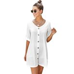 Womens A Line Dress Loose Fit V Neck Button Design Three Quarter Sleeve Plus Size