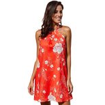 Summer Floral Print Mini Dress for Women Round Neck Sleeveless A Line Silhouette Casual Wear Who