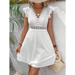 Knit Jacquard Hollow Out Dress Elastic Sheer Lace Butterfly Sleeves Spring Summer Fashion Wholes