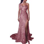 Gold One Shoulder Sleeveless Maxi Dress with Slit for Women Wholesale Elegant Evening Wear Available in Multiple Sizes