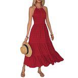 Vintage Red Halter Maxi Dress High Waist Backless Summer Style Womens Fashion Wholesale ready to