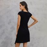 Knee Length Dress for Women Summer Collection Solid Color Round Neck Short Sleeve Asymmetrical D