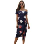 Floral Evening Dress Off Shoulder Mid Length Split Hem Birthday Party Cocktail Event Wholesale A