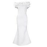 Fishtail Evening Dress Solid Color Ruffle Trim Slim Fit Elegant for Parties and Special Occasion