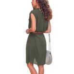 Summer Womens Shirt Dress Loose Fit V Neck Solid Color Button Closure Waist Defined Casual Wear