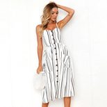 Casual Womens Summer Dress Colorful Striped Backless Design Adjustable Spaghetti Straps