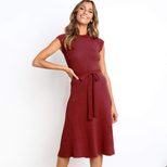 A Line Dress for Women Solid Color High Waist Short Sleeve Round Neck Spring and Summer Wear