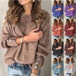 Womens Long Sleeve Knit T Shirt with Round Neck and Button Detail in Various Sizes for Casual Wear Wholesale