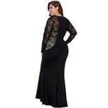 Plus Size Womens Lace Panel Hollow Out Long Sleeve Dress High Waist Elegant Design Perfect for F