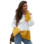 Color Block Long Sleeve Knit Sweater Loose Fit Original Design Cozy Fabric Autumn Winter Fashion Wholesale Avail