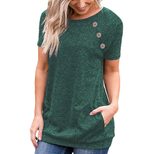Womens Short Sleeve T Shirt Round Neck Pocket Button Design Casual Style Available in Multiple Sizes Wholesale