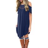 Knee Length Lace Hollow Out Dress for Women Short Sleeve Round Neck Loose Fit Casual Summer Wear