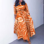 Plus Size African Print Midi Dress Stylish Tie Design Fashionable Comfortable Fabric Spring Summ