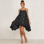 Chiffon Dress Polka Dot Print Irregular Hem Sleeveless Summer Vacation Wear Wholesale Available