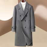 Mens Wool Blend Double Breasted Overcoat Stylish Long Casual Suit Jacket Perfect for Middle Aged