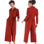Womens Belted Solid Color Jumpsuit Wide Leg Casual Style Comfortable Fabric Wholesale Available