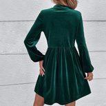 Velvet Long Sleeve Dress Waist Defined Flared Skirt Puff Sleeves Fall Winter Fashion for Women O