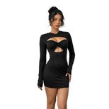 Y2K Style Bodycon Dress Sexy Hollow Out Long Sleeve Solid Color Autumn Winter Party Wear Ready t