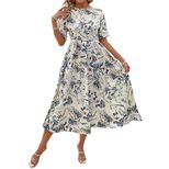 Elegant Summer Floral Print Waist Defined Long Dress Slim Fit Comfortable Fabric Versatile Style