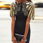 Sequin Bodycon Dress High Neck Short Sleeve Slim Fit Party Wear for Women Wholesale Available