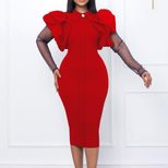 Plus Size Womens Dress Mesh Panel Pleated Design Elegant Style Autumn Winter Office Wear Wholesa