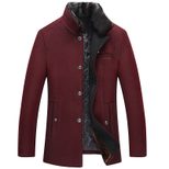 Mens Wool Blend Overcoat Thickened Fleece Lined Slim Fit with Fur Collar Casual Autumn Winter We
