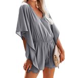 Solid Color Womens Jumpsuit V Neck Short Sleeve High Waist Loose Fit Casual Wear for Summer Whol