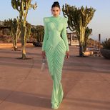 High Neck Long Sleeve Bodycon Dress Solid Color Ruched Design Backless Fashionable for Autumn Wi