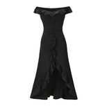 Fashionable Womens Ruffled Hem Dress Solid Color Sexy Style Spring Summer Collection Wholesale A