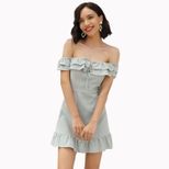 Summer Ruffle Off Shoulder Dress Slim Fit Vacation Style Lightweight Fabric Available in Multipl