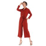 Womens Belted Solid Color Jumpsuit Wide Leg Casual Style Comfortable Fabric Wholesale Available
