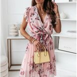 Summer Ruffle Sleeve V Neck Digital Print Dress for Women Lightweight Trendy Comfortable Perfect