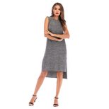 Sleeveless Split Hem Dress Round Neck Solid Color Mid Length Summer Casual Wear Wholesale Availa