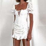 Womens Summer Dress French Ruffle Design Slim Fit Square Neckline Lightweight Fabric