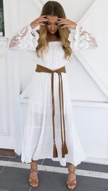 Embroidered Lace Sheer Dress Off Shoulder Bell Sleeves Elegant Style Perfect for Parties and Spe