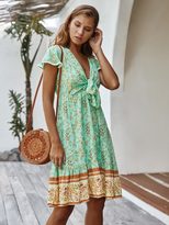 Bohemian Vacation Dress Original Design Short Sleeve Sexy Fit Lightweight Fabric Spring Summer C