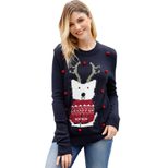 Womens Christmas Cartoon Reindeer Sweater Autumn Winter Round Neck Knitted Casual Style Wholesal