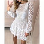 Polka Dot Lace Long Sleeve Dress for Women Elegant Fit and Flare Perfect for Spring and Summer Events