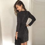 Asymmetrical Sequin Dress V Neck Long Sleeve Metallic Accents Fall Winter Fashion Wholesale Avai