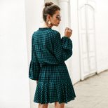 Checked Pattern Long Sleeve Dress for Women Elegant Fit Spring Summer Office Wear