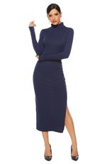Long Sleeve Knitted Dress for Women Solid Color Side Slit Slim Fit Casual Autumn Winter Wear