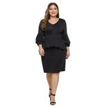 Plus Size Womens Dress Round Neck Flare Sleeve Ruffle Hem Bodycon Elegant Evening Wear